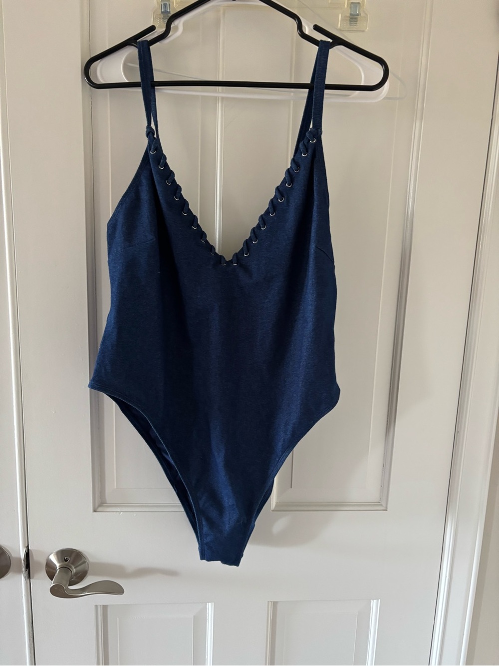 Good American Denim V-Neck One-Piece Swimsuit